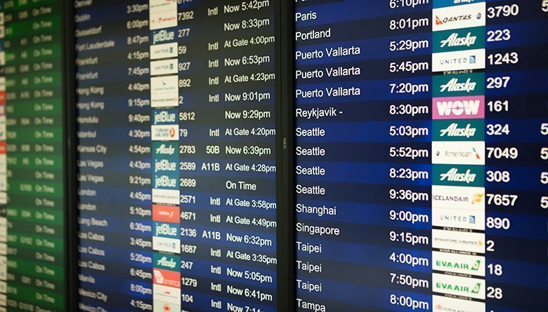 Flight Status Board in SFO Flight Status Board in SFO on Saturday, September 23, 2017, at 4:50 pm